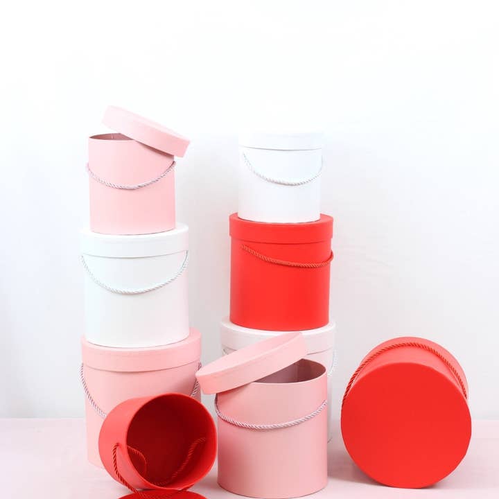 Simple Solid Color Round Hat Flower Box with Lid for wholesale by Elegant Design Supply