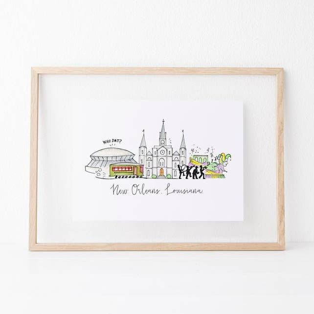 Impresión artística del horizonte de Nueva Orleans, Luisiana para venta al por mayor de Natty Michelle Paperie