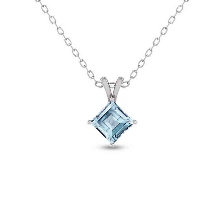 4-stifts Princess Cut Aquamarine hänge i 14K vitguld för wholesale av TimeLe$$ Classics