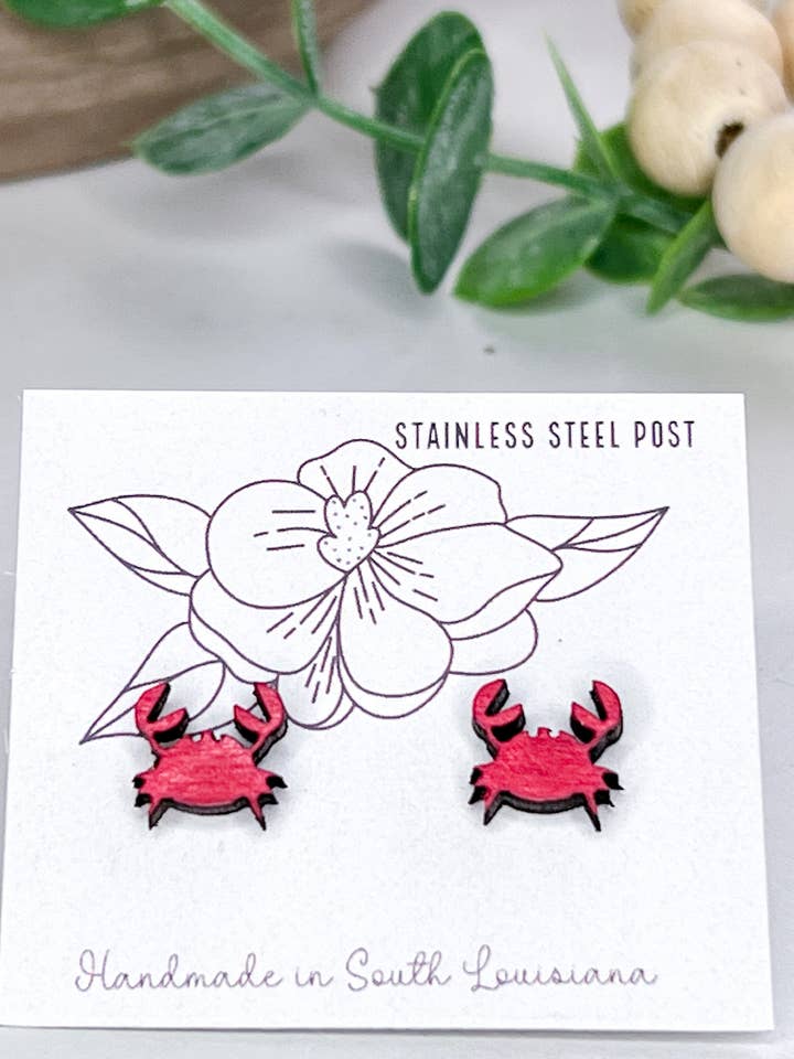 Orecchini a perno Granchio Rosso per la vendita all'ingrosso da parte di Geaux Magnolia
