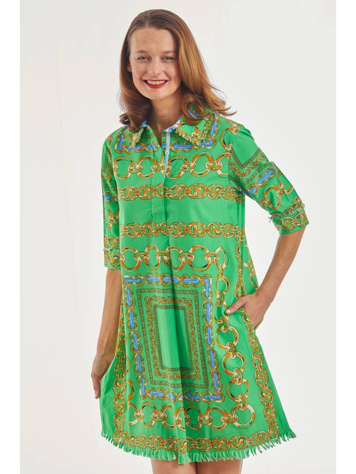 Dizzy-Lizzie - Wholesale Dress - Women's - Chatham Dress Green Blue Link Print