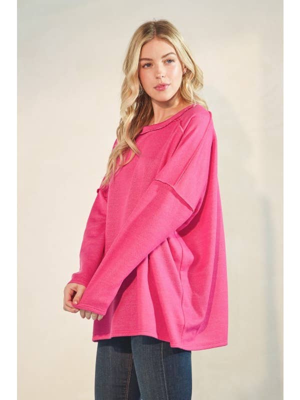 Sunday Morning - Wholesale Tunic - Women's - T9076HE14-Oversized Solid Long Sleeve Top6