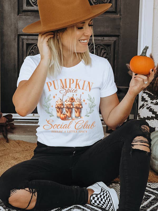 Fall Clothing Pumpkin Spice Social Club Graphic Tee 199225 for wholesale by Cali Boutique Wholesale