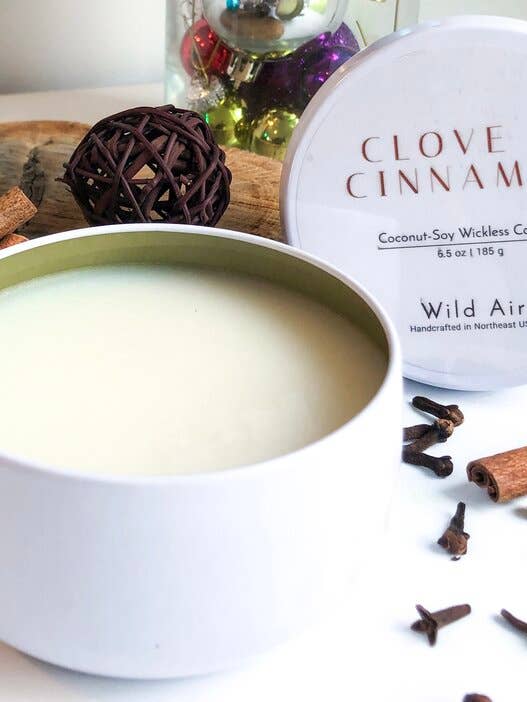 Clove + Cinnamon Wickless Candle 6.5 oz for wholesale by Wild Air
