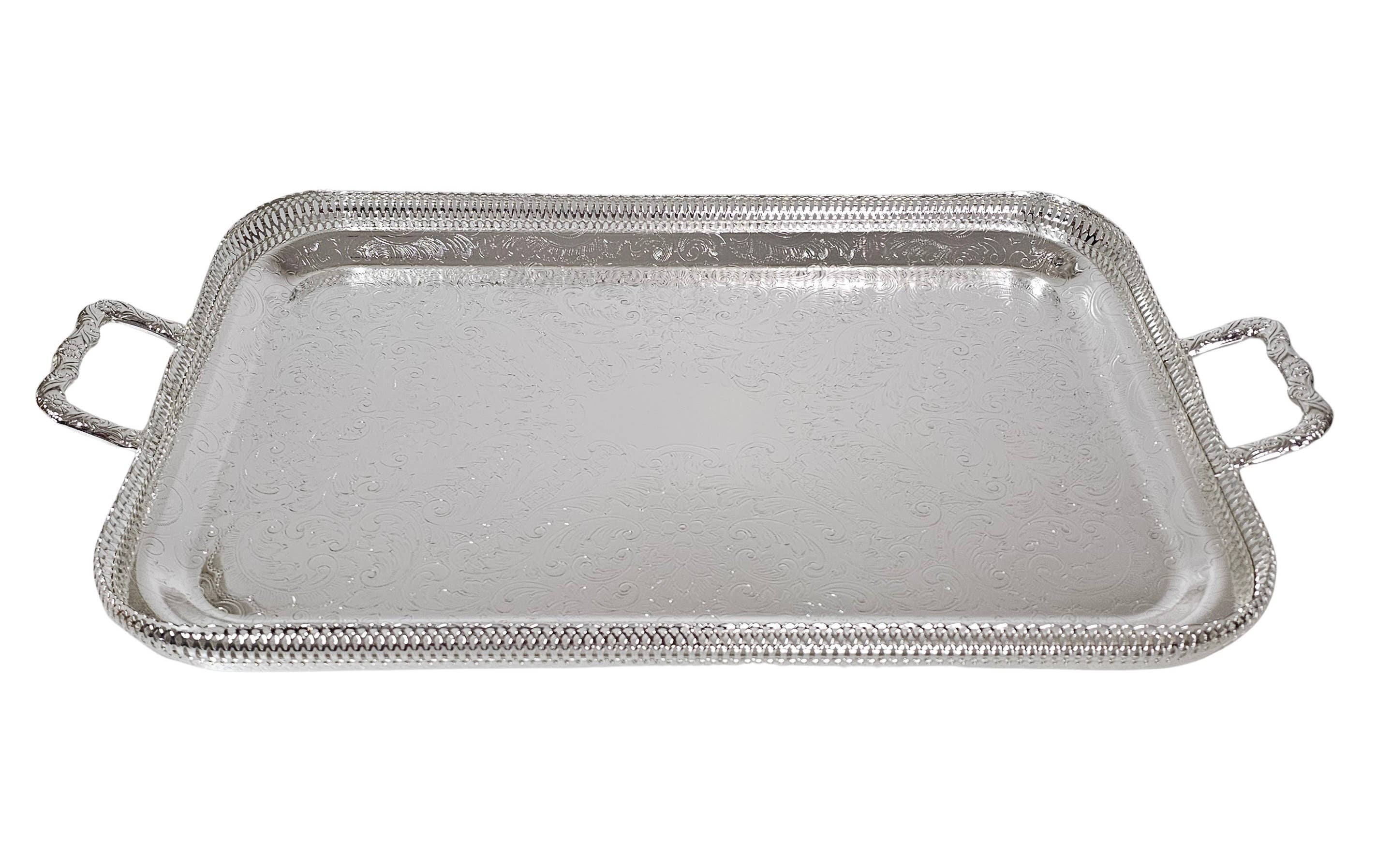 Corbell Silver - Wholesale Decorative Tray - Queen Anne Large Oblong 24" Gallery Tray English Silver Plate NO FEET (Tarnish Resistant). SKU #: 0/6340.1