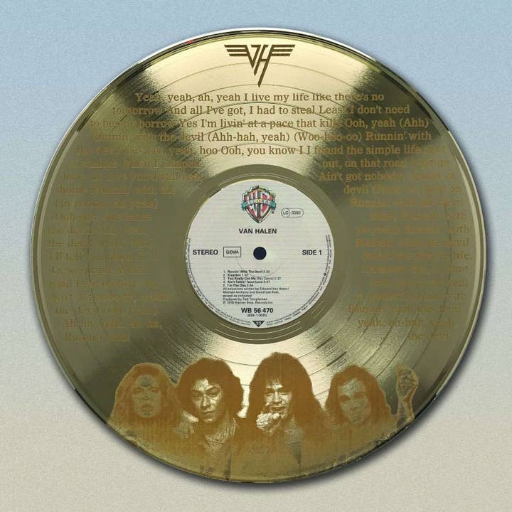 Van Halen Gold Lp Record Laser Etched W/ Running With The De for wholesale by Gold Record Outlet