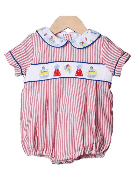 Smocked Birthday Party Seersucker Bubble for wholesale by The Smocked Flamingo