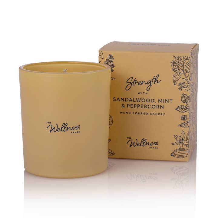 Vela de Cristal de Bienestar Fuerza con Sándalo, Menta y Pimienta (paquete de 6) £17.99 para venta al por mayor de The Fragrance House Group
