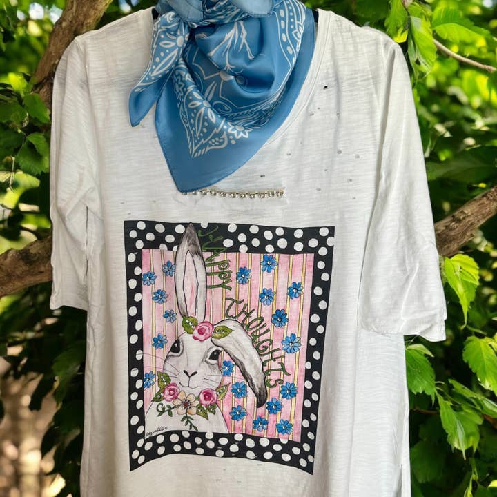 A Rare Bird Shop - Wholesale Screen Printed T-Shirt - Women's - Happy Thoughts Bunny Shirt