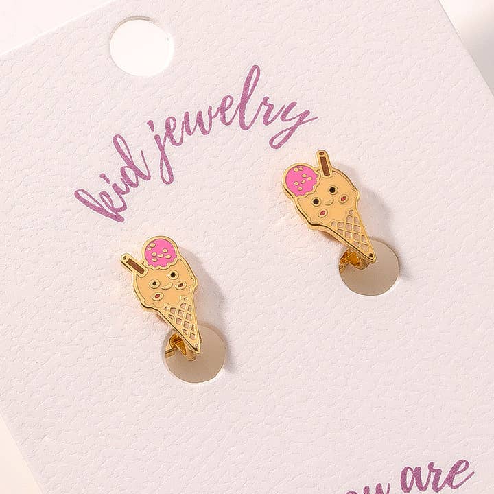 Orecchini a Clip per Bambini Gelato - Orecchini in Oro Ipoallergenici per Bambini per la vendita all'ingrosso da parte di Verita Lane