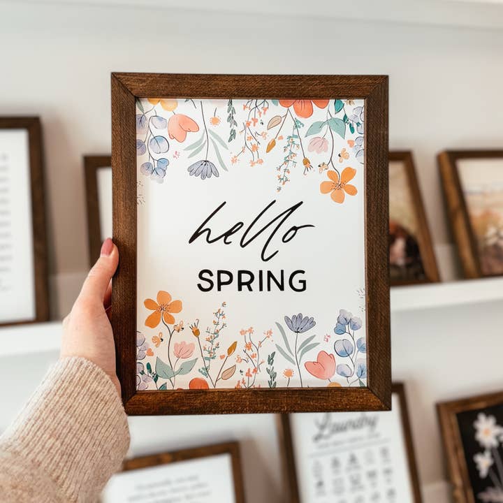 Hello Spring Framed Sign | Spring Wood Sign for wholesale by Knotty Design Co.