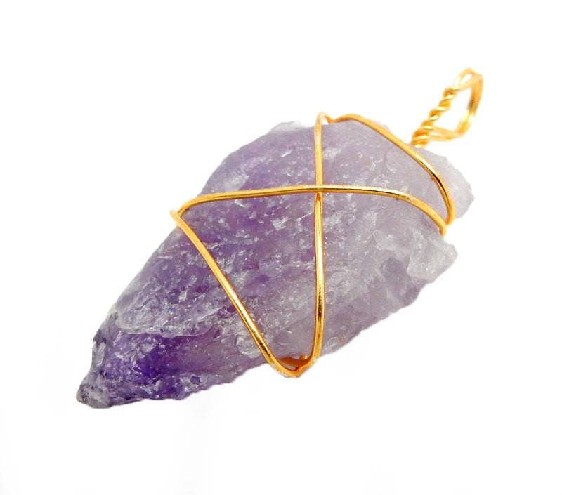 Rock Paradise - Wholesale Individual Charm/Pendant - Crystal Amethyst Arrowhead Pendant Wire Wrapped Gold Tone3