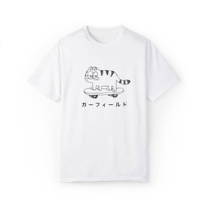 KILLER RETRO – wholesale Screen printed t-shirt – unisex – Retro Garfield Like Skater Cat Japanese Graphic Tee. 3