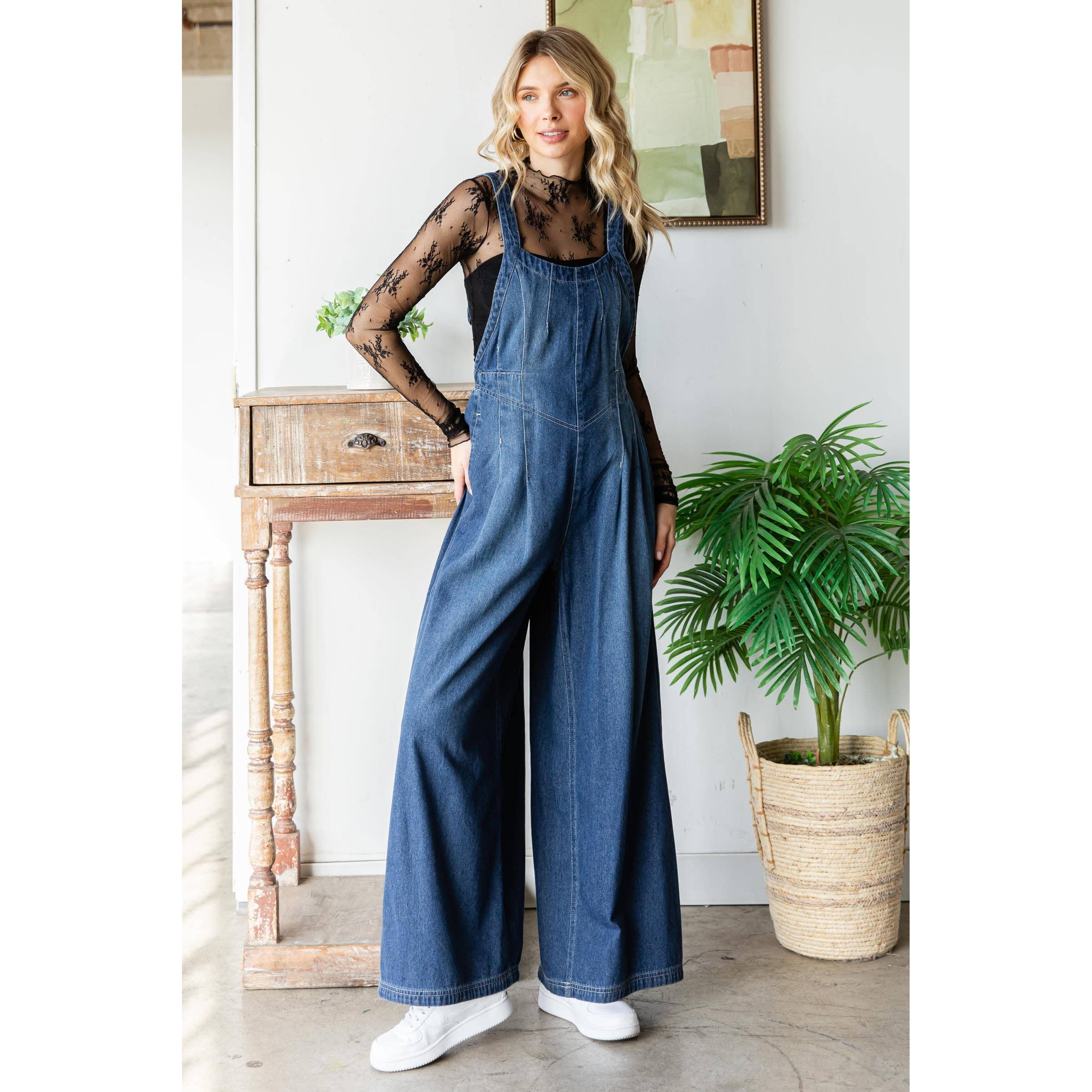 Veveret – Macacão - Mulher por atacado – Macacão de Ganga Plissado com Bolsos4