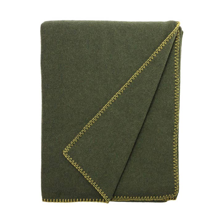 Pure Wool Blanket PUNTO CAVALLO | Forest - Ochre for wholesale by Giardino Segreto