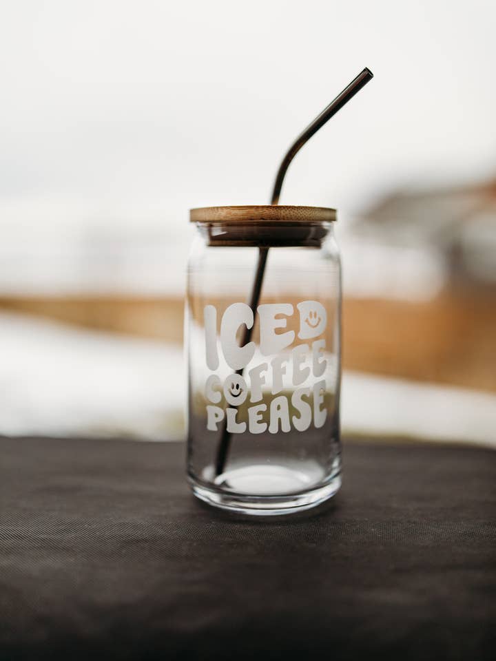 Etched Iced Coffee Glass Can, 16oz Iced Coffee Glass for wholesale by Lester Lou’s Designs