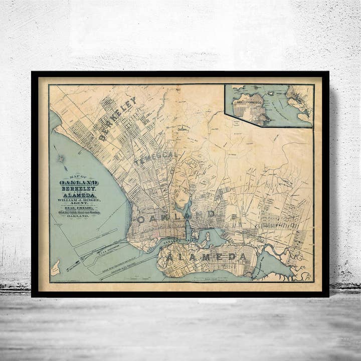 Vieille carte Oakland Californie 1884 Carte vintage | Impression d'art mural carte vintage pour la vente par OldCityPrints - Old Maps and Posters