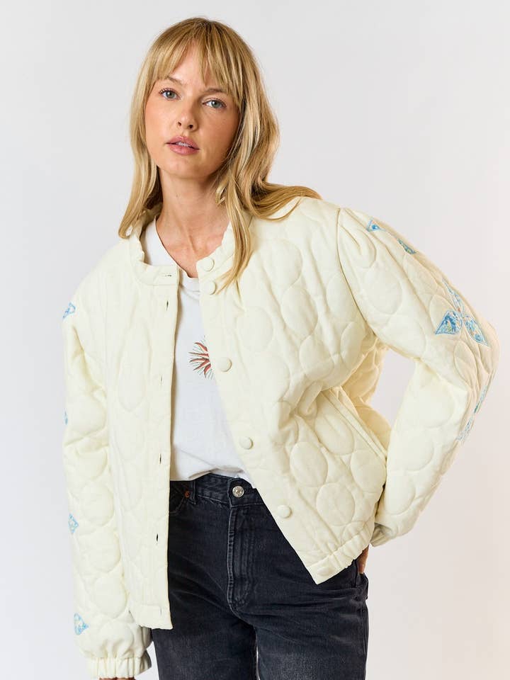 ILT4513 Floral Patch Quilted Puffer Jacket for wholesale by Lalavon