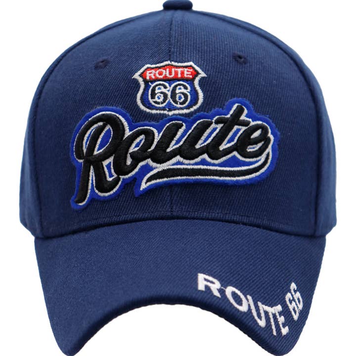 Cap Zone - Wholesale Baseball Cap - Unisex - Route 66 Cursive Logo Velcro Back Baseball Cap4
