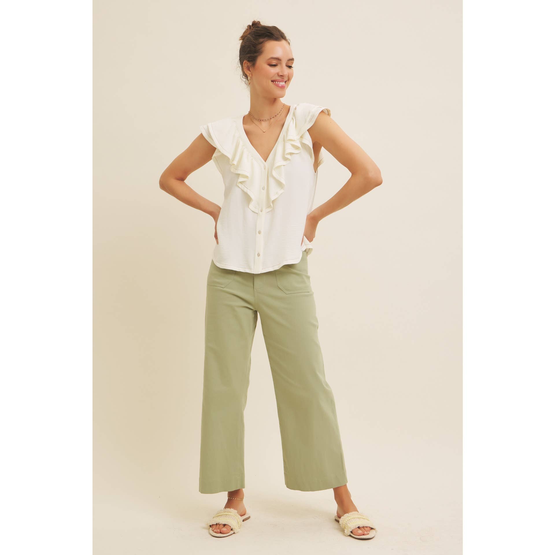 in february - Wholesale Blouse - Women's - RUFFLE BLOUSE TOP WITH BUTTON-DOWN FRONT AND CONTRAST STITCH14