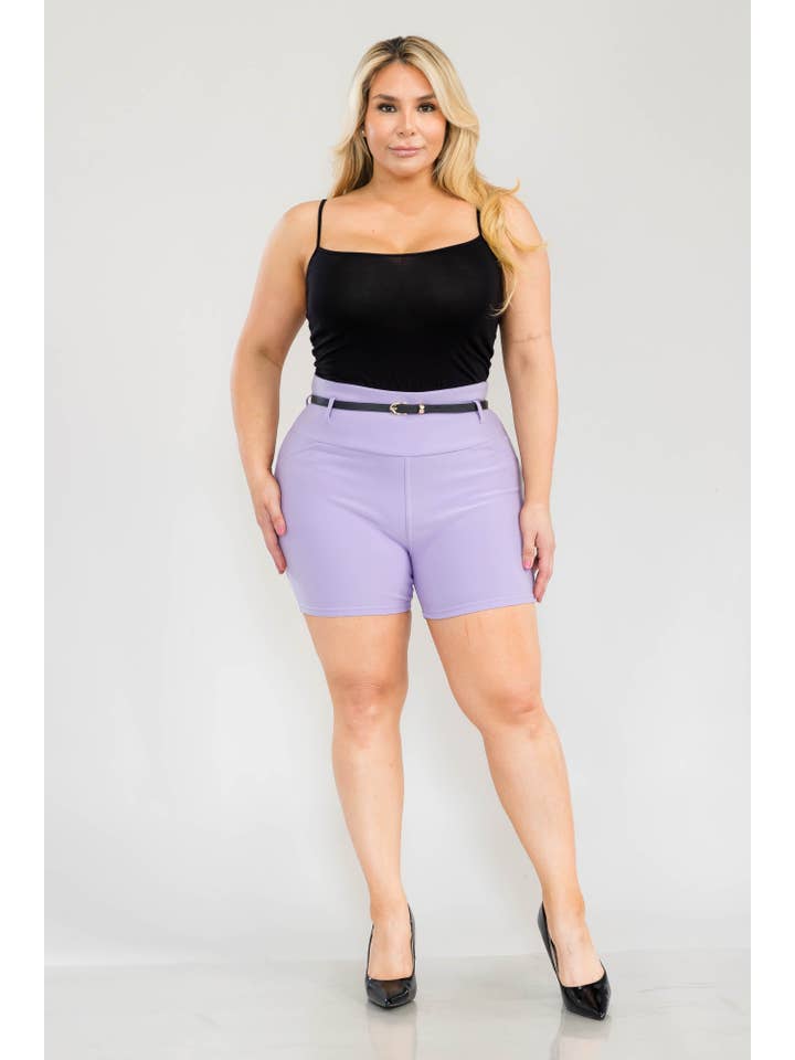REDFINCH APPAREL INC - Wholesale Shorts - Women's - Womens Plus Size Sculpting Shorts With Faux Leather Belt11