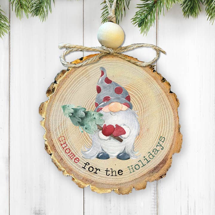 Gnome Ornament Wood slice rustic ornament for wholesale by ZA Handmade Wholesale