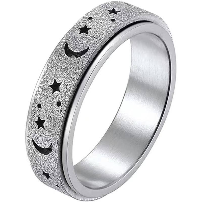 Arômes & Évasions – wholesale Band/stacked ring – Rotating Ring - Stress Anxiety Relief - Stainless Steel - Silver Moon and Star0
