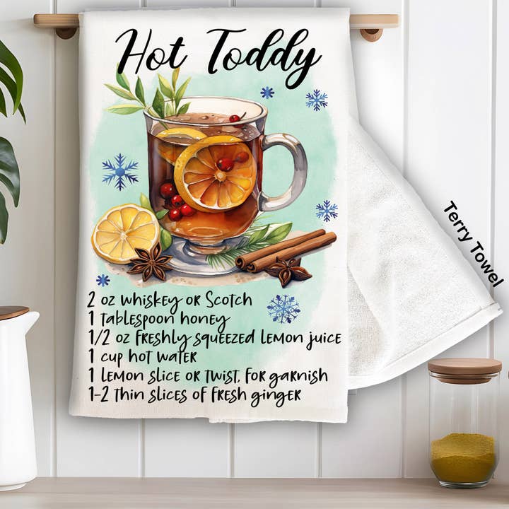 Avery Lane Gifts - Venta al por mayor Paños de cocina - Toalla de cocina con receta de ponche caliente para cócteles navideños