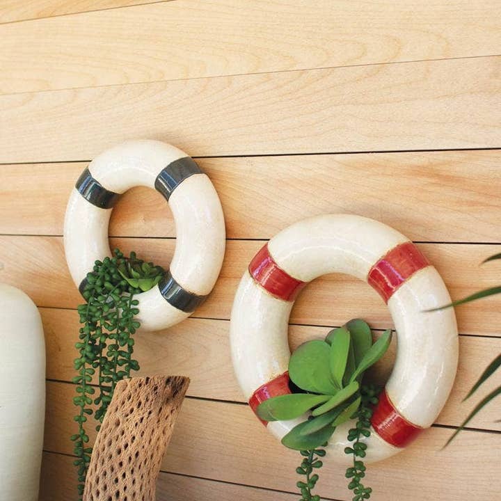 Kalalou - Wholesale Wall Planter - Set of 2 Ceramic Life Ring Wall Planters