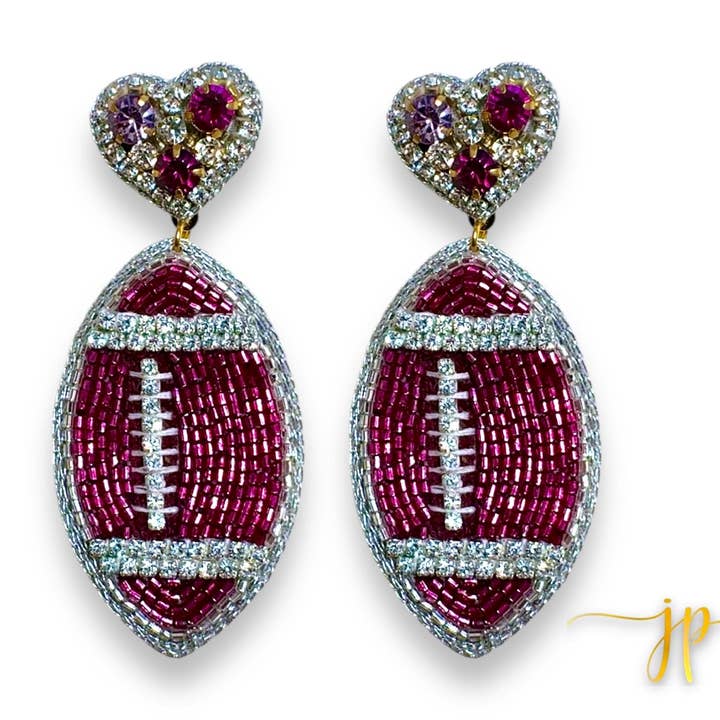 Brincos de futebol Game Day Purple Rhinestone Hearts por atacado de Jenny Patrick Designs ™
