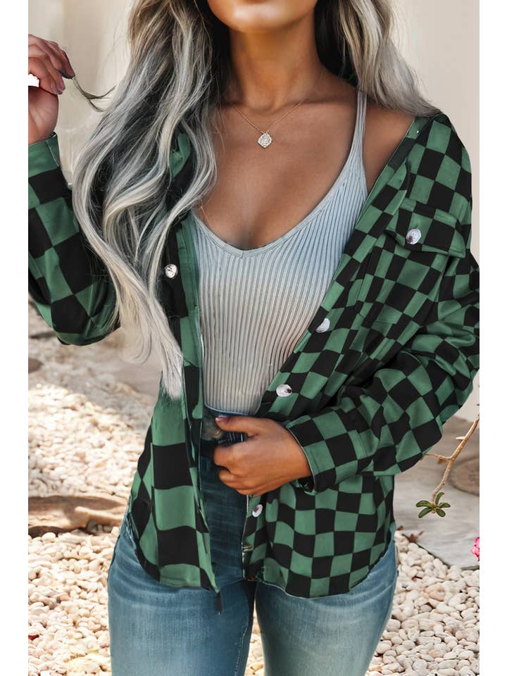 Little Daisy Closet - Wholesale Shirt Jacket/Shacket - Women's - LDC Checkerboard Flap Pocket Button Front Shacket7