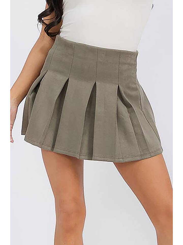 ROUSSEAU - Wholesale Skirt - Women's - VELVET ELASTIC WAIST PLEATED FLARE MINI SKIRT15