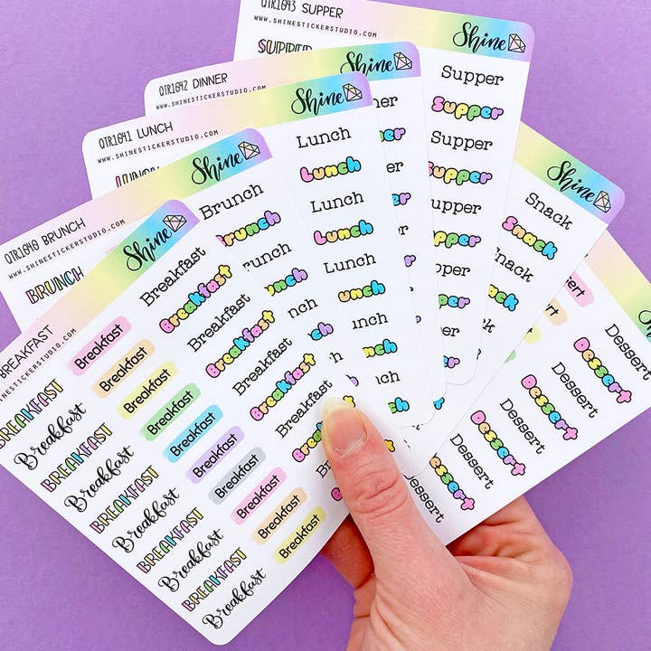 Små måltidsdekorativa planeringsklistermärken - Frukost - Brunch - Lunch - Middag - Kvällsmat - Efterrätt - Mellanmål för wholesale av Shine Sticker Studio