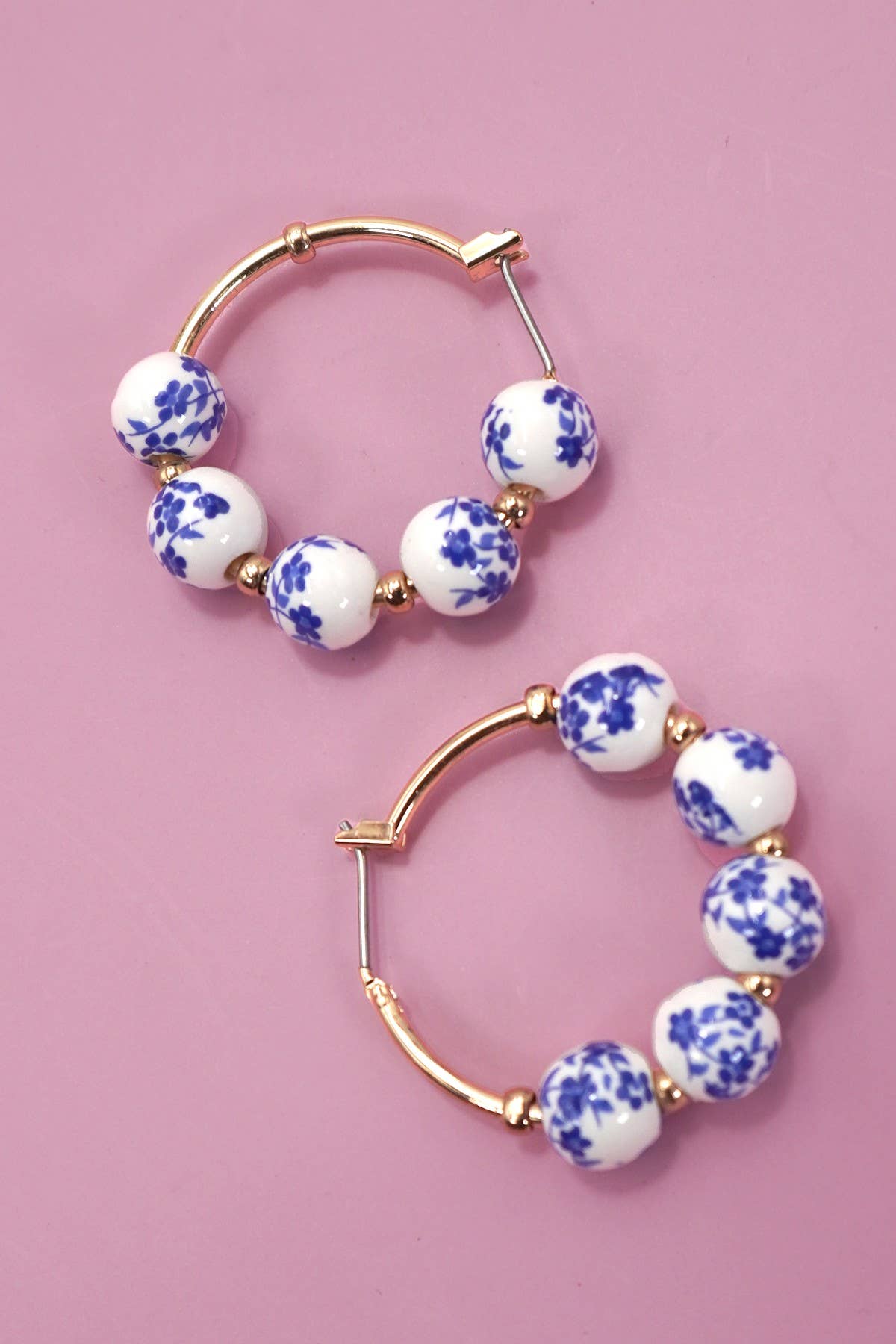 Gold BLUE CERAMIC PORCELAIN HOOP EARRINGS | 80E6515 for wholesale on Faire1