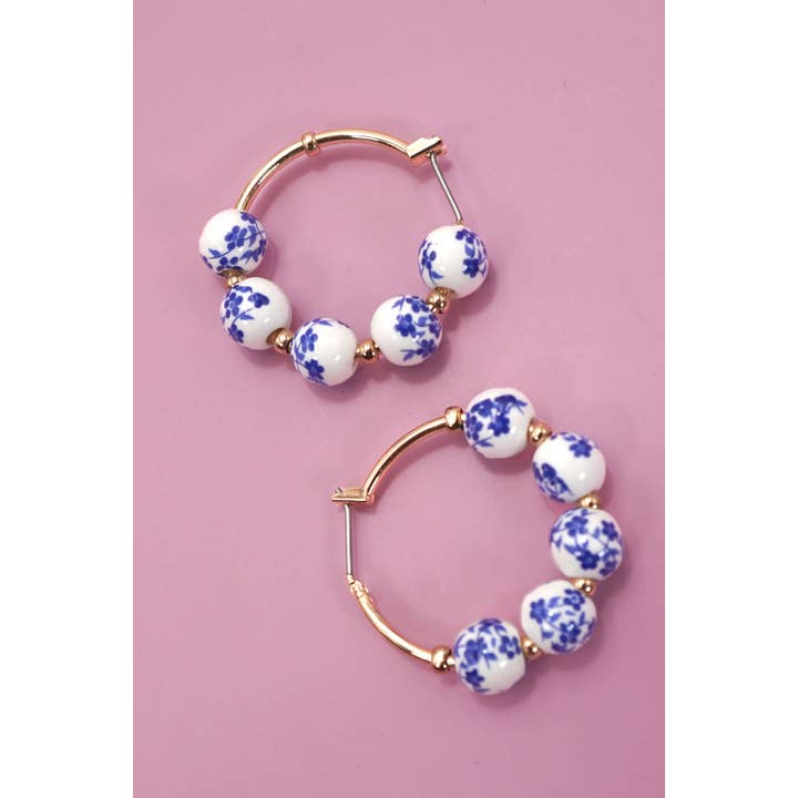 Gold BLUE CERAMIC PORCELAIN HOOP EARRINGS | 80E6515 for wholesale on Faire1