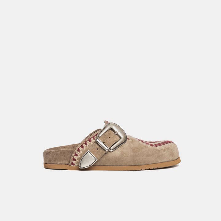 Taupe suede clogs with FUS10 embroidery and other Purchase Wholesale sabots. Free Returns & Net 60 Terms on Faire trending on Faire.