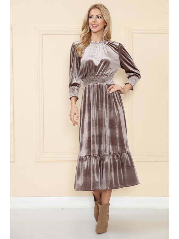 Reborn J - Wholesale Dress - Women's - Velvet Three Quarter Sleeve Midi Dress17