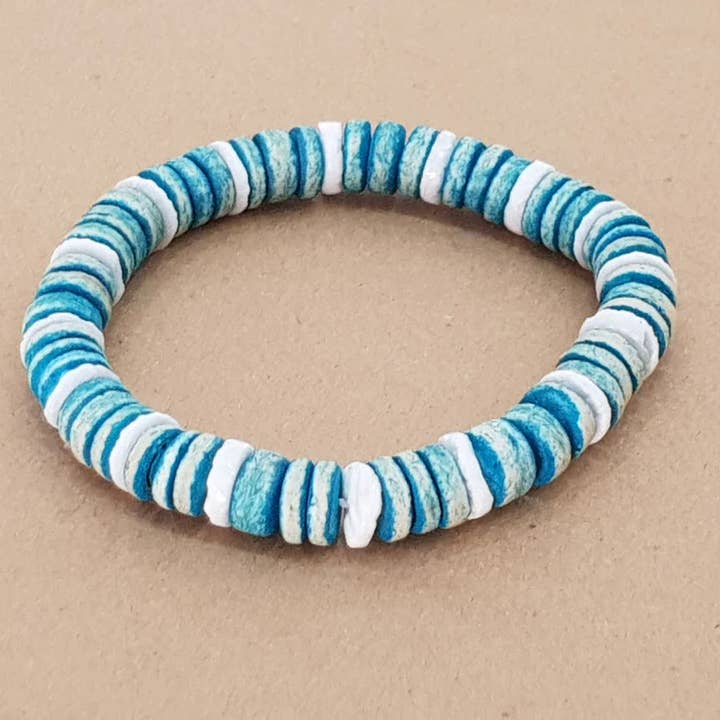 Pulseira de conchas com contas de madeira de 8mm SB-2025 por atacado de Gloria-Maris