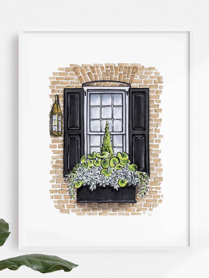 Flower Box Print of Brick House with Lantern for wholesale by Texture Design Co