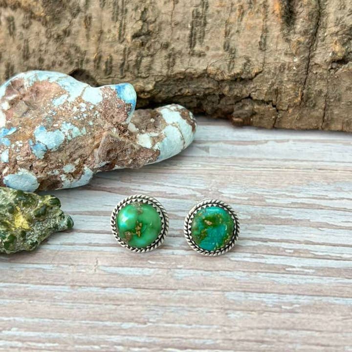 Handmade Sterling Silver Sonoran Mountain Turquoise Post Studs with Signed Nizhoni and other Purchase Wholesale sterling silver stud earrings. Free Returns & Net 60 Terms on Faire trending on Faire.