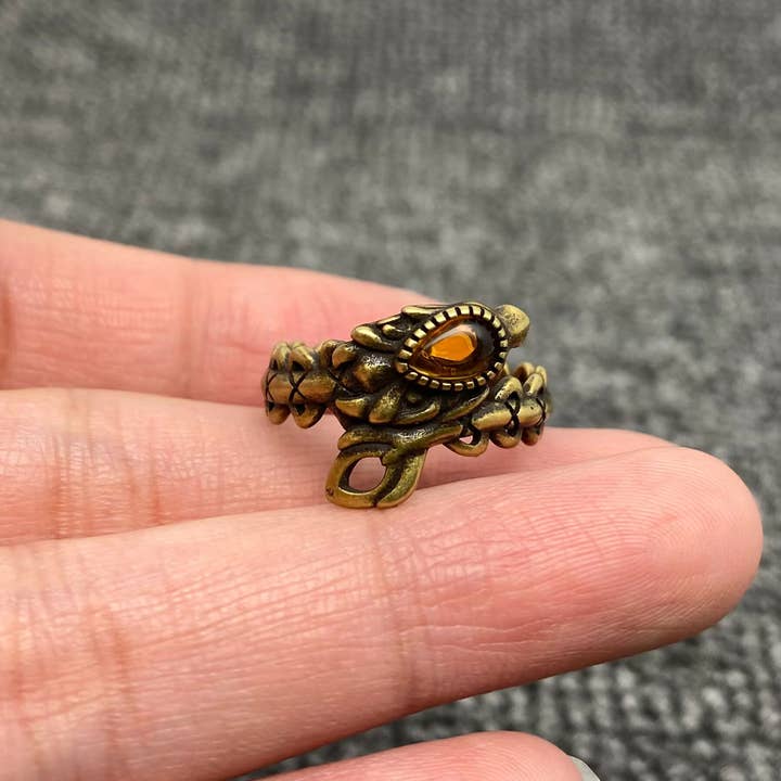 Vintage Imitation Amber Dragon Texture Adjustable Ring for wholesale by Mio Queena