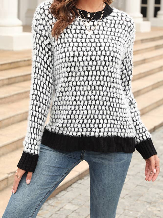 Contrast Color Texture Knit Pullover Sweater JYYS164 for wholesale by UNISHE