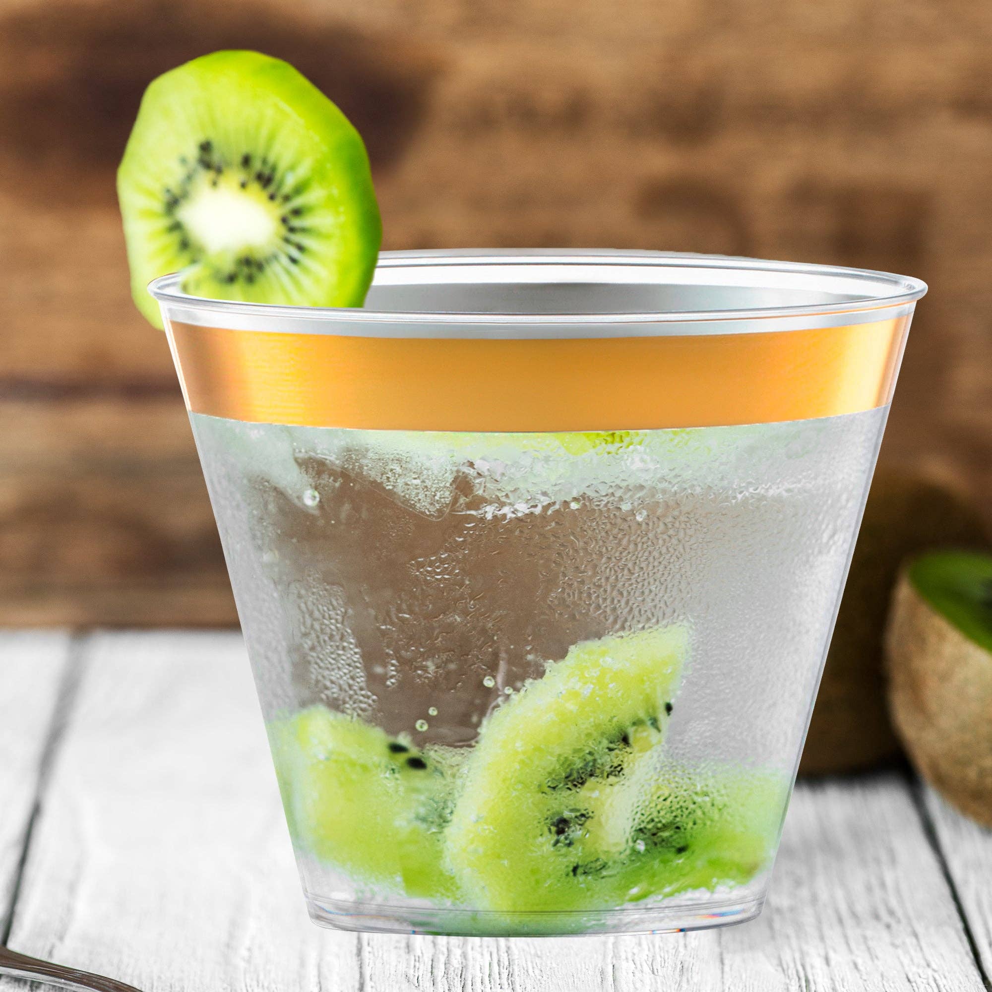 Smarty had a Party - Wholesale Disposable Cup - 9 oz. Clear with Metallic Gold Rim Plastic Cups - 240 pcs9