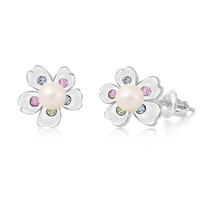Pearl Flower Screwback Earring for wholesale by Chanteur