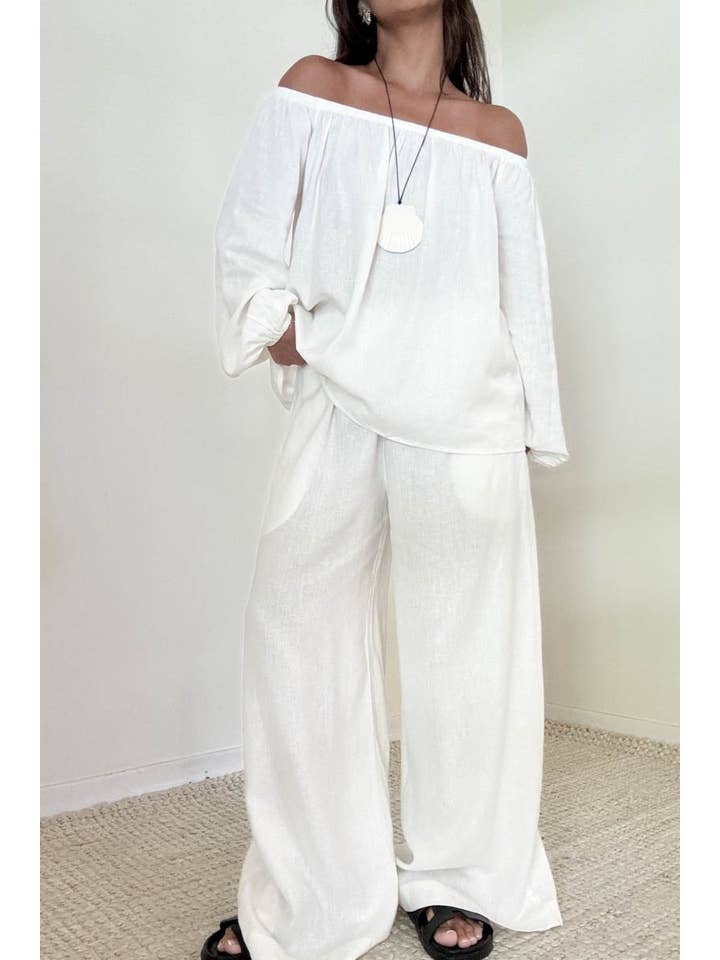 2 Piece Linen Off The Shoulder Top & Pants Sets for wholesale by Et Clet