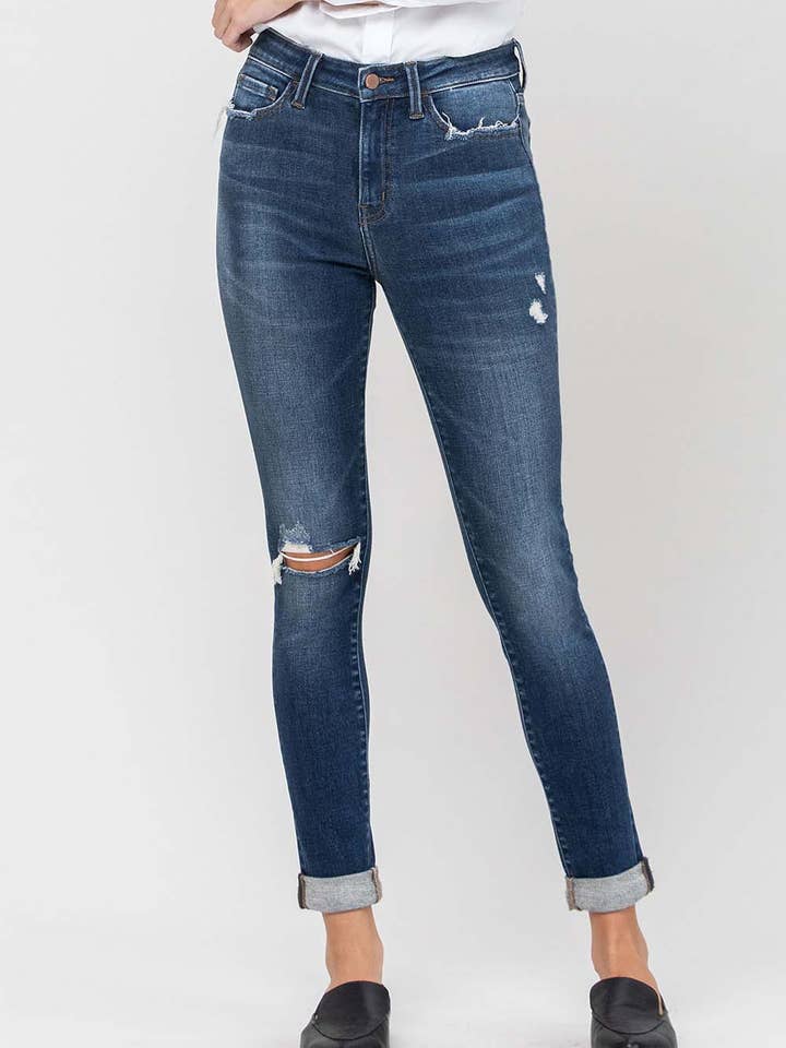HIGH RISE DOUBLE CUFFED ANKLE SKINNY JEANS F4000 for wholesale by FLYING MONKEY