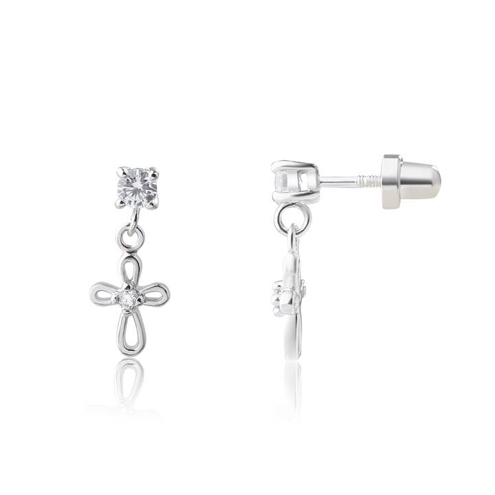 Girls Sterling Silver CZ w/Cross Earrings, First Communion for wholesale by Cherished Moments