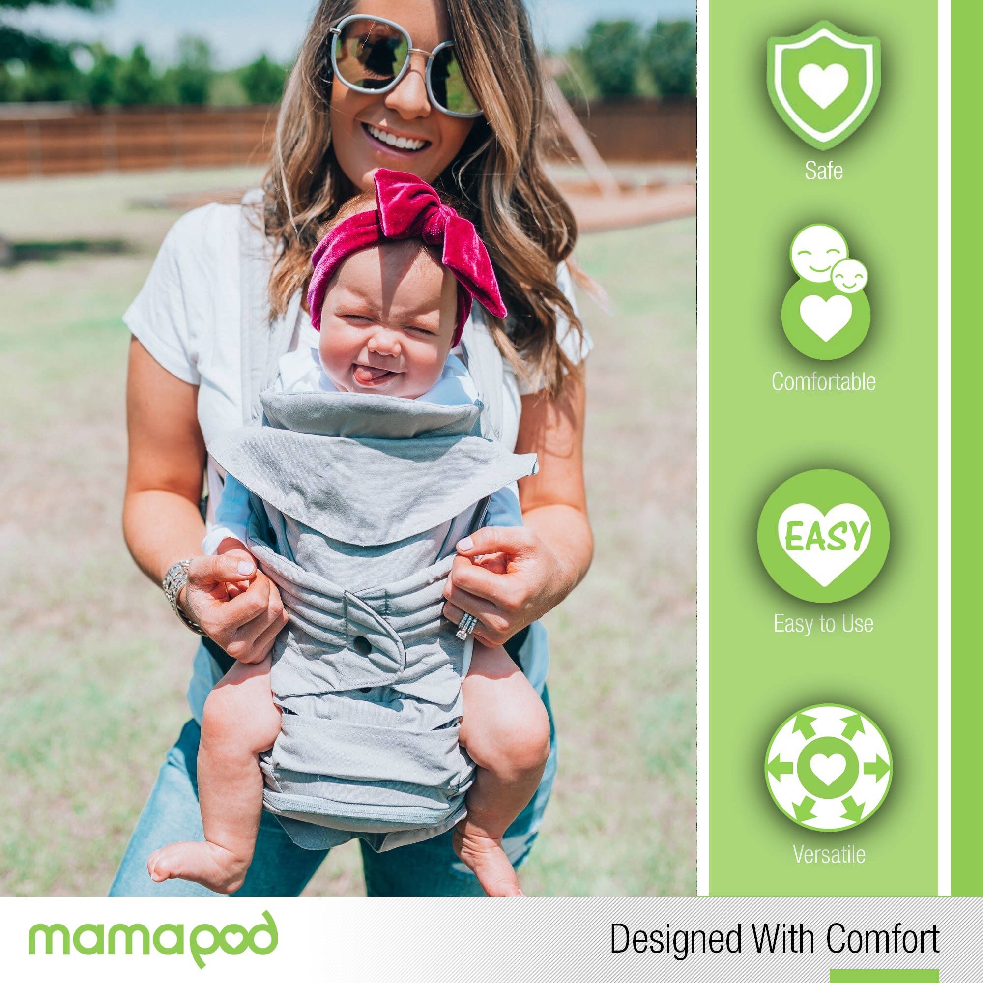 Mamapod - Venta al por mayor Transporte del bebé - Mochila portabebé Mamapod, gris natural, sin bastón de soporte9