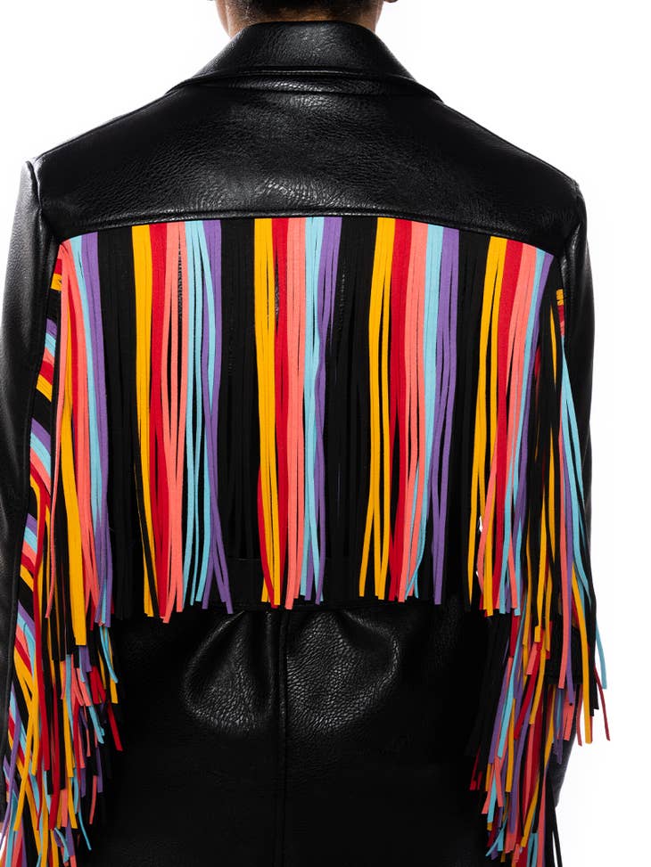 Mardi Gras Rhinestone Fringe with Studed Collar Jacket