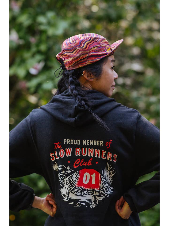 Vintage Black Slow Runners Club Hoodie Sweatshirt for wholesale on Faire